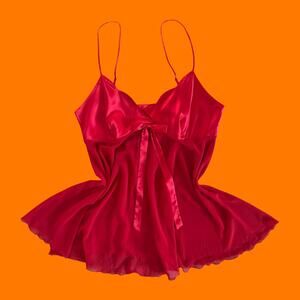 00's vintage red satin chiffon y2k baby doll slip dress XL Victoria's Secret